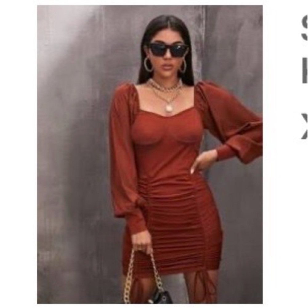Sweetheart Neck Ruched Drawstring Knot Bodycon Dress